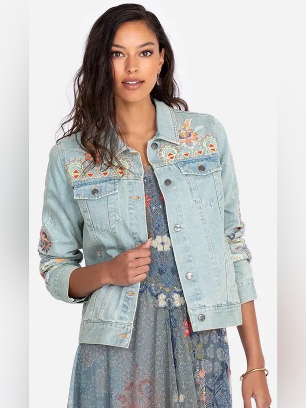 Johnny Was Kayla Light Blue Embroidered Denim Jacket XL - Picture 8 of 8